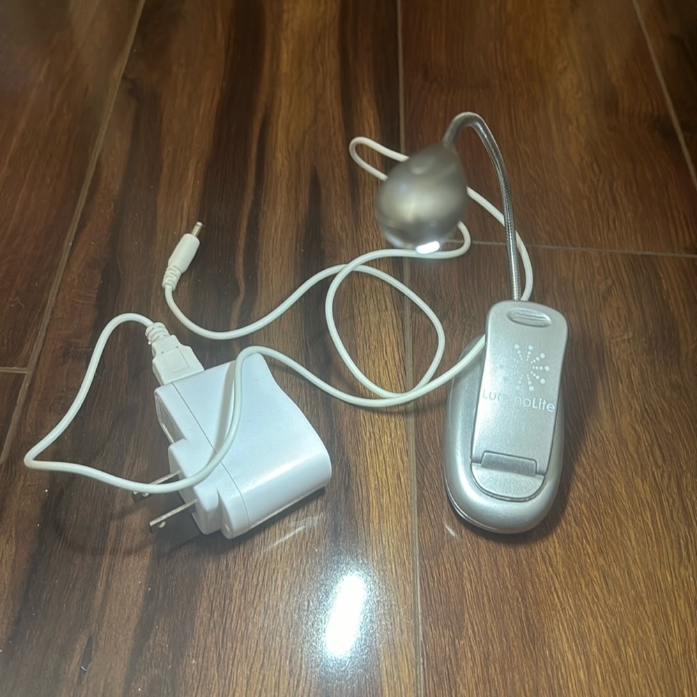 Silver Rechargeable LuminoLite Book Light with 2 Brightness Settings & Clip